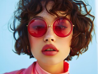 Fashion shooting model in stylish big sunglasses