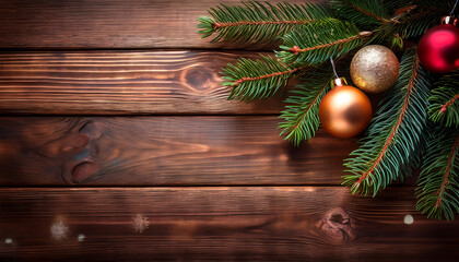 Wall Mural - decorations on a christmas tree branch sit on a wooden table. _1(227)