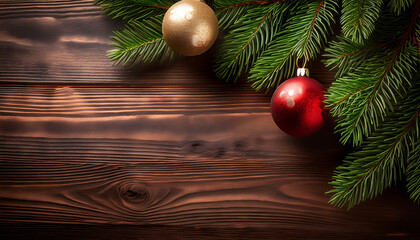 Wall Mural - decorations on a christmas tree branch sit on a wooden table. _1(226)