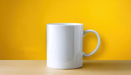 Wall Mural - White cup on yellow background