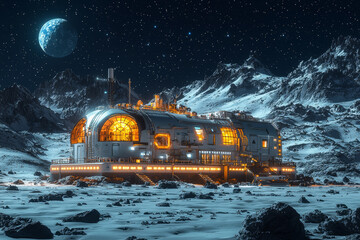 Wall Mural - a lunar base conducting experiments to support life on the moon, highlighting scientific advancement