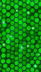 Wall Mural - Green hexagon pattern isolated with white highlights, png