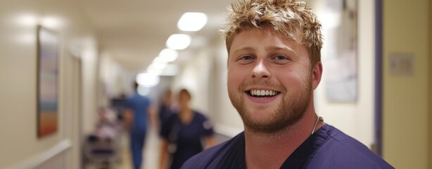 An image of a male healthcare worker with his hands in his pockets