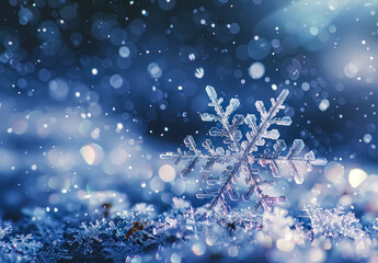 Wall Mural - snowflake is on top of the snow. the snow is white and the sky is blue