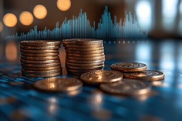 Aufkleber - Stacks of Gold Coins with Bar Chart in the Background