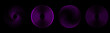 © Olga Tsikarishvili - Sound pulsation circles set. Vector illustration of purple radio waves isolated on black background.
