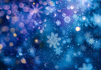 Wall Mural - blue background with snowflakes and a yellow snowflake. the snowflakes are scattered throughout the 