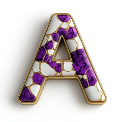 3D Letter A Design in Gold, Purple, and White