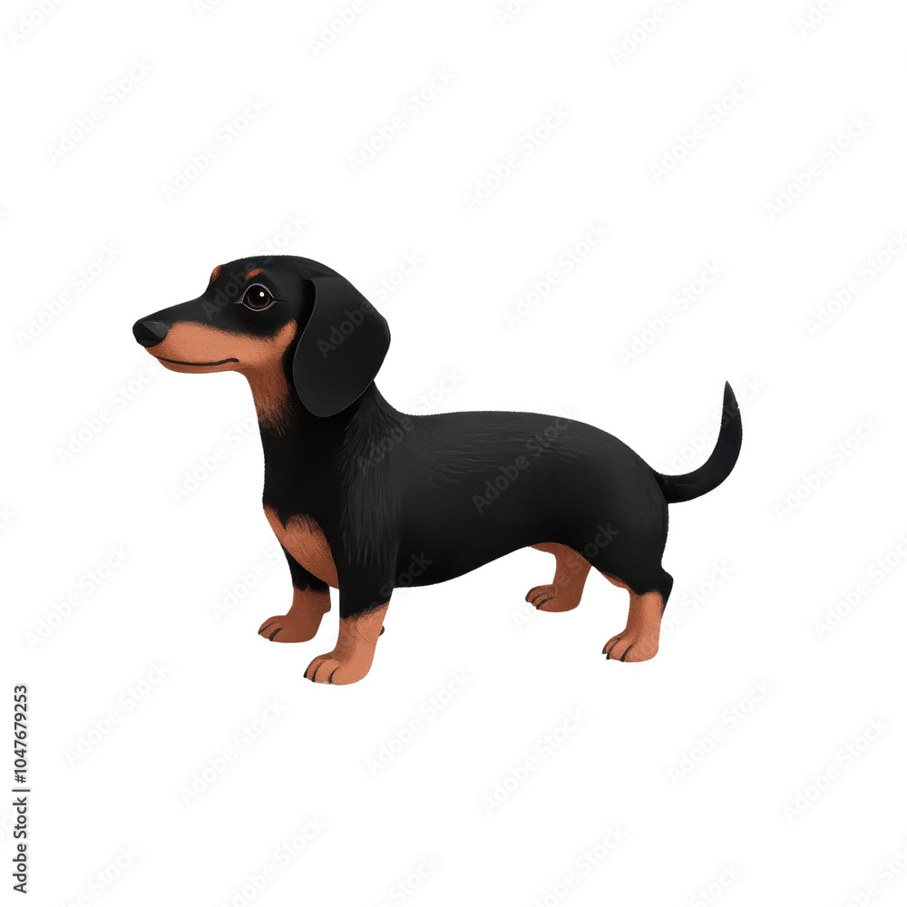 isometric Cute cartoon dachshund dog with a smooth black and tan coat ...