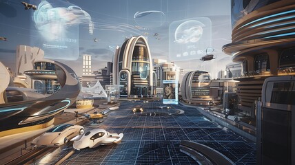 Poster - A vision of a futuristic city exploring advanced technology innovative architecture and urban mobility in a high-tech environment