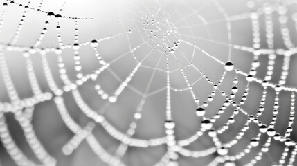 Wall Mural - Natures jewelry a spider web strung with crystalline dew drops. Black and white art