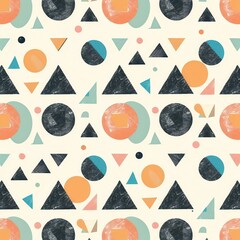 Poster - This vibrant pattern showcases a variety of shapes, including circles and triangles, providing a playful and contemporary aesthetic. Generative AI