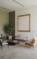 Wall Mural - Minimalist living room with green and beige accents  perfect for modern interior design inspiration   