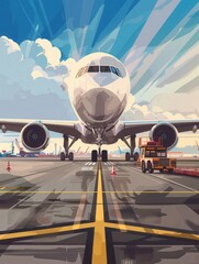 Aufkleber - A cargo airplane sits on the runway while ground crew operate loading equipment to prepare for its next flight. Generative AI