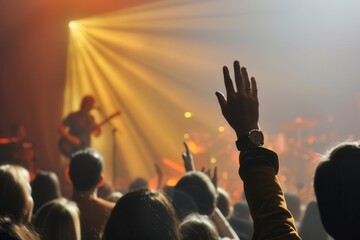 Aufkleber - Musicians entertain a lively audience at a concert, surrounded by bright lights and an electrifying atmosphere that captivates the crowd. Generative AI