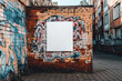 © Odrua Design - Mural de tijolos com graffiti colorido e espaço em branco para anúncios, em cenário urbano, criado por IA generativa.