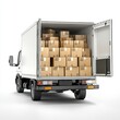 © Tadeusz - White delivery truck loaded with cardboard boxes, ready for transport.