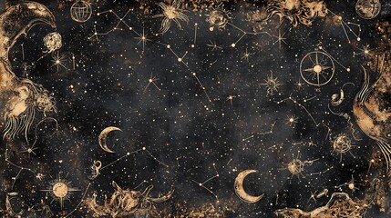 celestial zodiac engraving with ancient symbols