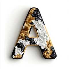 Wall Mural - Stylish 3D Letter A in Gold, Black, and White Design