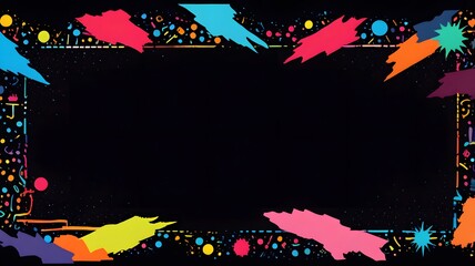 Wall Mural - Colorful photo frame, black background with text box.