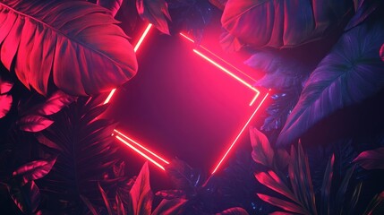 Canvas Print - Neon Light Frame in Tropical Foliage