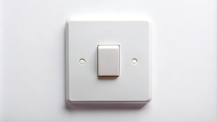 Symmetrical closeup of white light switch on white background