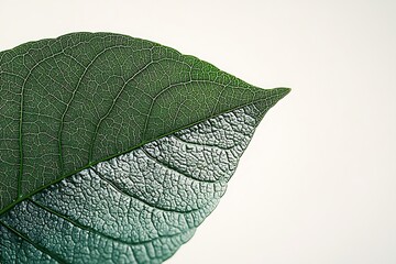 Close-up of a green leaf showing intricate vein details.