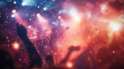Aufkleber - The audience pulses with energy as musicians perform under colorful lights, creating an unforgettable live music experience. Generative AI