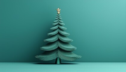 christmas banner design pine tree on teal background with copy space 3d rendering 3d illustration