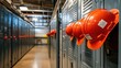 © Artyom - Orange hard hats on lockers in industrial workplace