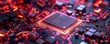 © Dalibor - Detailed image of a semiconductor circuit board, glowing with orange lights and bokeh effects.