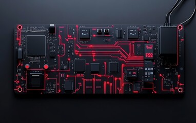 Aufkleber - A sleek smart home circuit design, connected to IoT function icons for security, energy, and automation via digital network