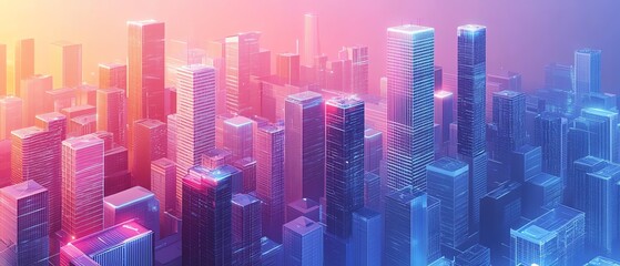 Poster - Graphical representation of a smart city with interconnected buildings, AIdriven systems, and IoT technology for intelligent urban infrastructure