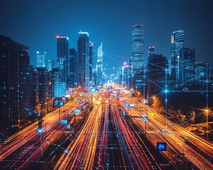 Aufkleber - Smart city design with hightech buildings and IoTpowered infrastructure, managed by AI systems for traffic, energy, and resource optimization