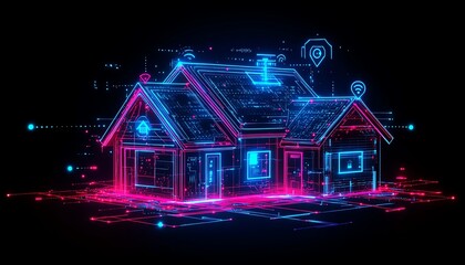 Aufkleber - Smart home and IoT concept with a futuristic house circuit connected to icons representing remote control and monitoring through a digital network