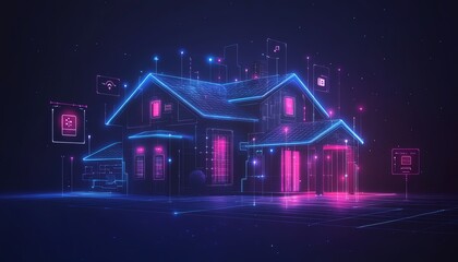 Aufkleber - Smart home and IoT concept with a futuristic house circuit connected to icons representing remote control and monitoring through a digital network