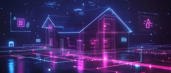 Aufkleber - A futuristic house circuit connected to smart home function icons for IoT remote control, automation, and digital monitoring