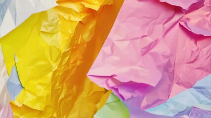 Poster - Vibrant crumpled paper forms a stunning abstract artwork with an array of colors, including yellow, green, and blue, layered artistically together.