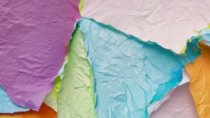 Poster - Various shades of crumpled paper are arranged on a flat surface, showcasing a vibrant mix of colors that create an artistic and visually appealing backdrop for crafts and designs.