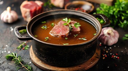 Bison Bone Broth Reduction Process of reducing Bison bone broth in a simmering pot