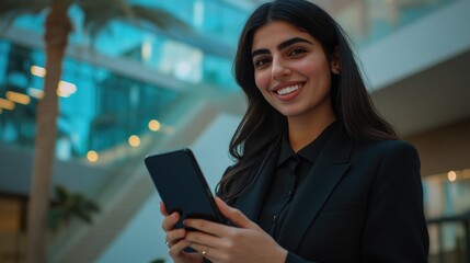 Sticker - Smiling Businesswoman in Modern Office