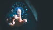 © Nuad Contributor - Concept Cyber security protection of privacy personal data. Businessman Thumbs up fingerprint to scan biometric authentication to connect username and password for unlock system safe crime Hacker.