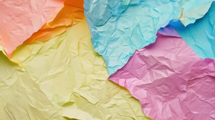 Aufkleber - A collection of crumpled tissue paper in various vibrant colors lies spread out, displaying a rich texture and a playful arrangement that adds warmth and creativity to the composition.