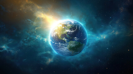 Wall Mural - elegant global communication concept featuring earth with luminous rays