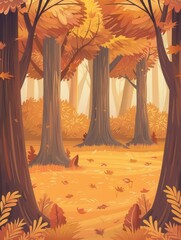 Aufkleber - The forest transforms into a golden wonderland as tall trees shine with bright autumn leaves, creating a serene and tranquil atmosphere. Generative AI