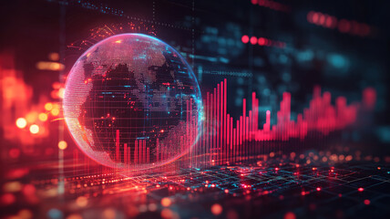 Wall Mural - global economics concept with interactive graph highlighting international financial trends