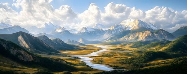 Wall Mural - Featuring mountains and a wide river, this fantasy valley is like something out of a fairytale