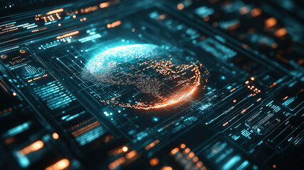 Wall Mural - futuristic interface representing globalization with abstract graphics of science and technology