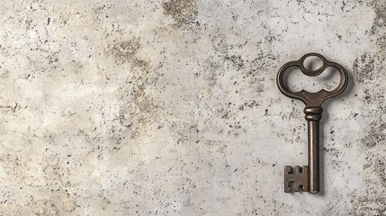 Canvas Print - An antique skeleton key lies on a textured concrete surface.