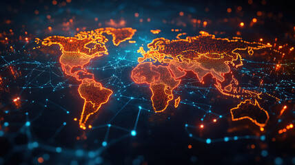 Wall Mural - global network with interconnected nodes over a world map symbolizing global communication